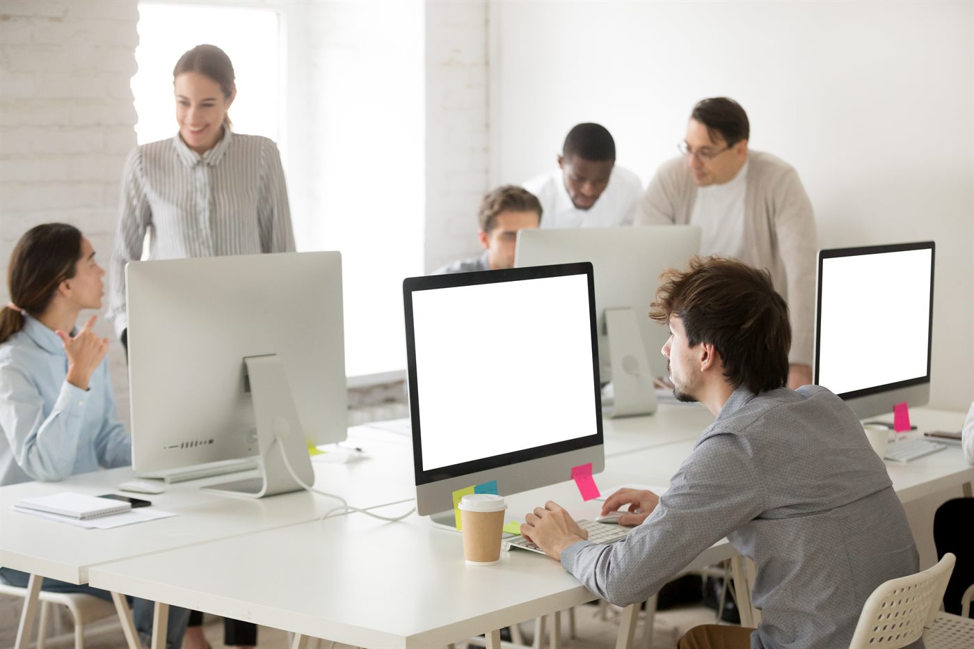 Office workstations in Bendigo where Coltin sets up shared printers and scanners
